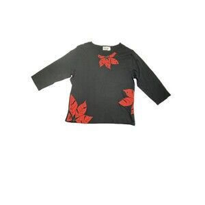 Vintage Peanut Butter & Jelly Black‎ Sweater Red Poinsettia Sequin Women’s XL